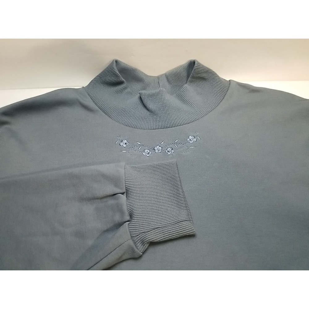 Alfred Dunner Womens Sweater Gray Embroidered Floral Large‎ L Long Sleeve